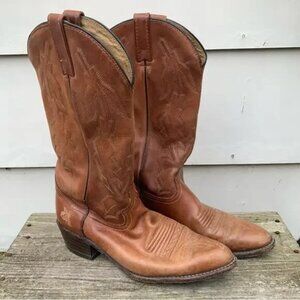 Vintage Dan Post Marlboro Brown Leather Cowboy Boots Size 12 Style F2551